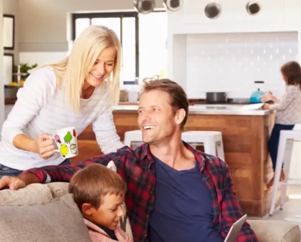 Happy family in home in the morning