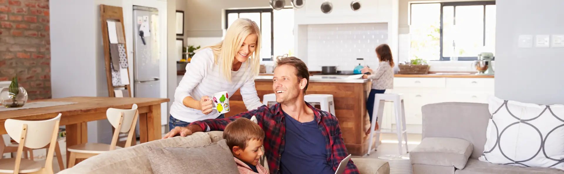 Happy family in home in the morning