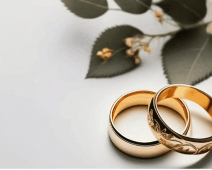 Wedding rings next to flowers, symbolizing wedding financing and personal loan options