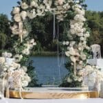 Wedding aisle set up next to the water