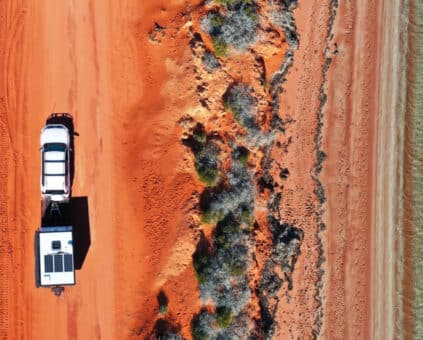 Caravan driving through Australia